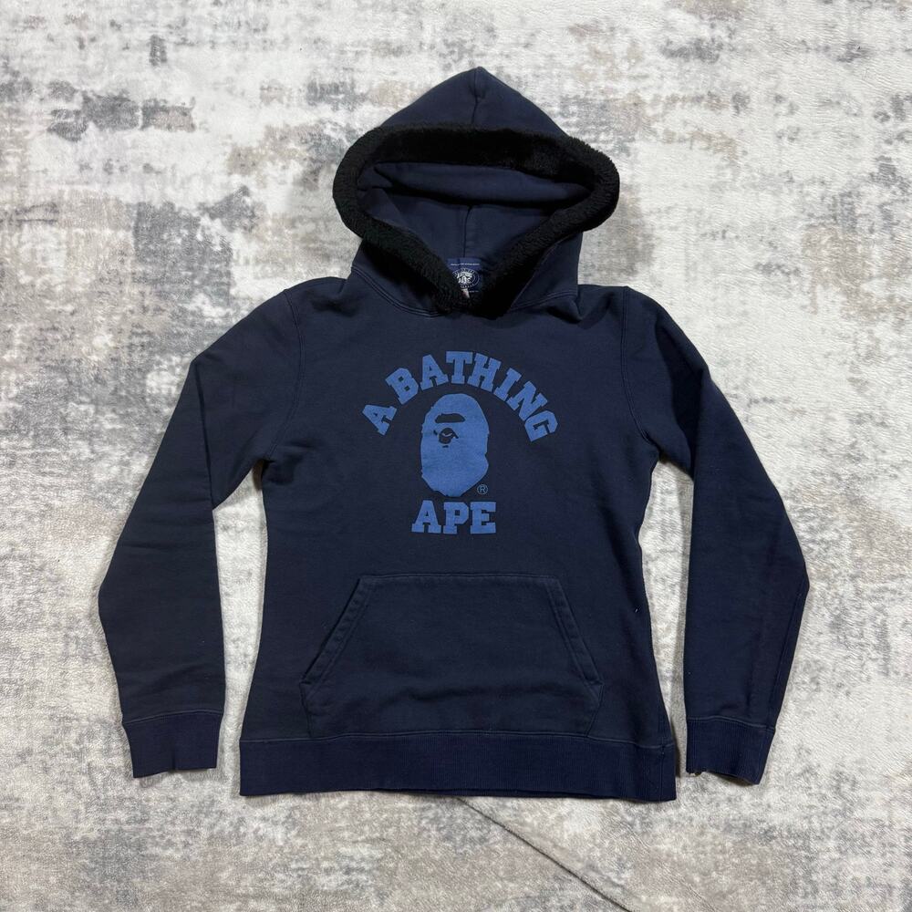 Authentic Bape 2000’s Fur Hood College Logo Hoodie S